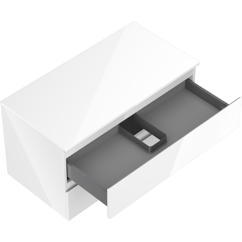 Mexen Orio 90 cm Bathroom Cabinet with Countertop, 2 Drawers, White Gloss - 91A10-09047-2-BFFC00