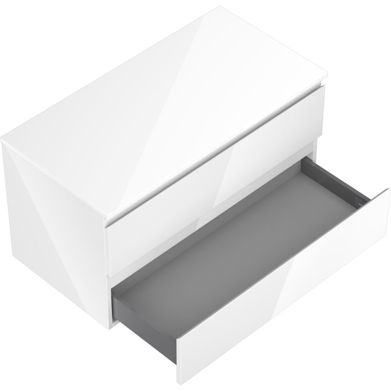 Mexen Orio 90 cm Bathroom Cabinet with Countertop, 2 Drawers, White Gloss - 91A10-09047-2-BFFC00