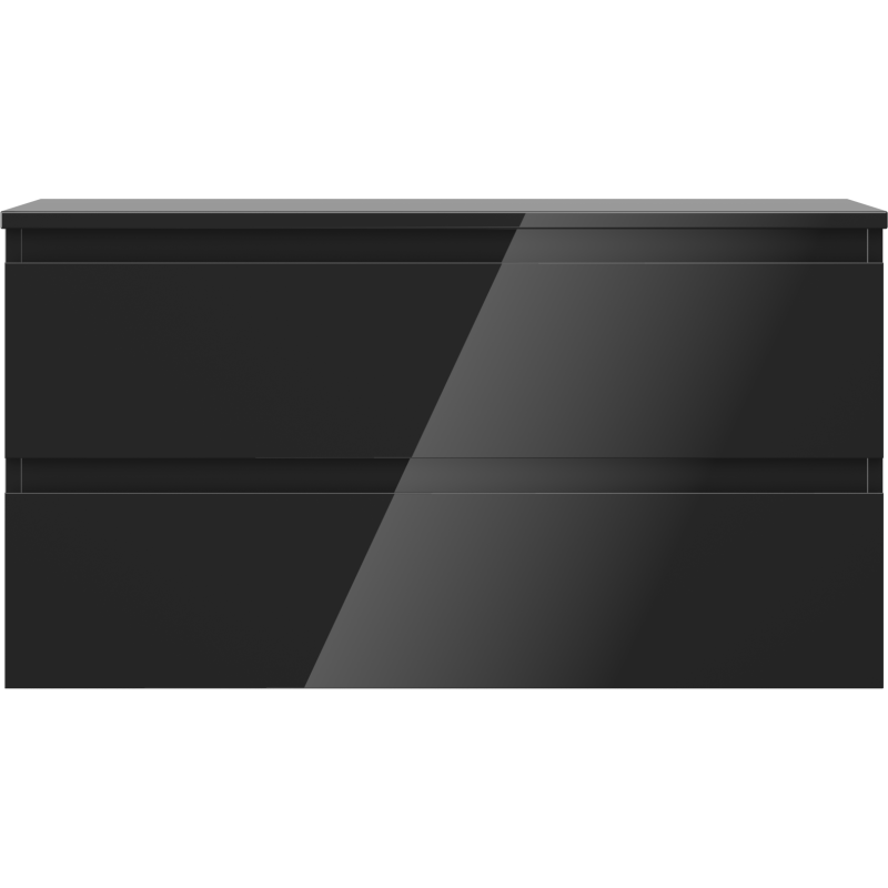 Mexen Orio 90 cm Bathroom Cabinet with Countertop, 2 Drawers, Black Gloss - 91A10-09047-2-BFFC70