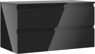 Mexen Orio 90 cm Bathroom Cabinet with Countertop, 2 Drawers, Black Gloss - 91A10-09047-2-BFFC70