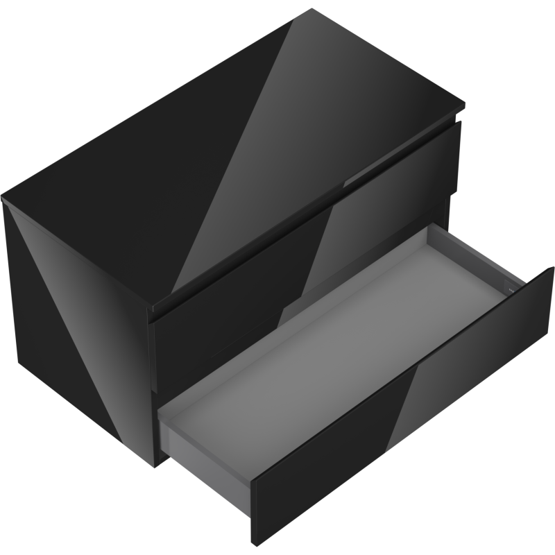 Mexen Orio 90 cm Bathroom Cabinet with Countertop, 2 Drawers, Black Gloss - 91A10-09047-2-BFFC70