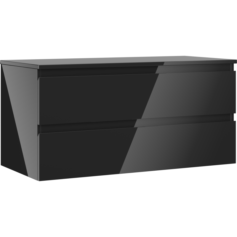 Mexen Orio bathroom vanity cabinet 100 cm with countertop, 2 drawers, black gloss - 91A10-10047-2-BFFC70