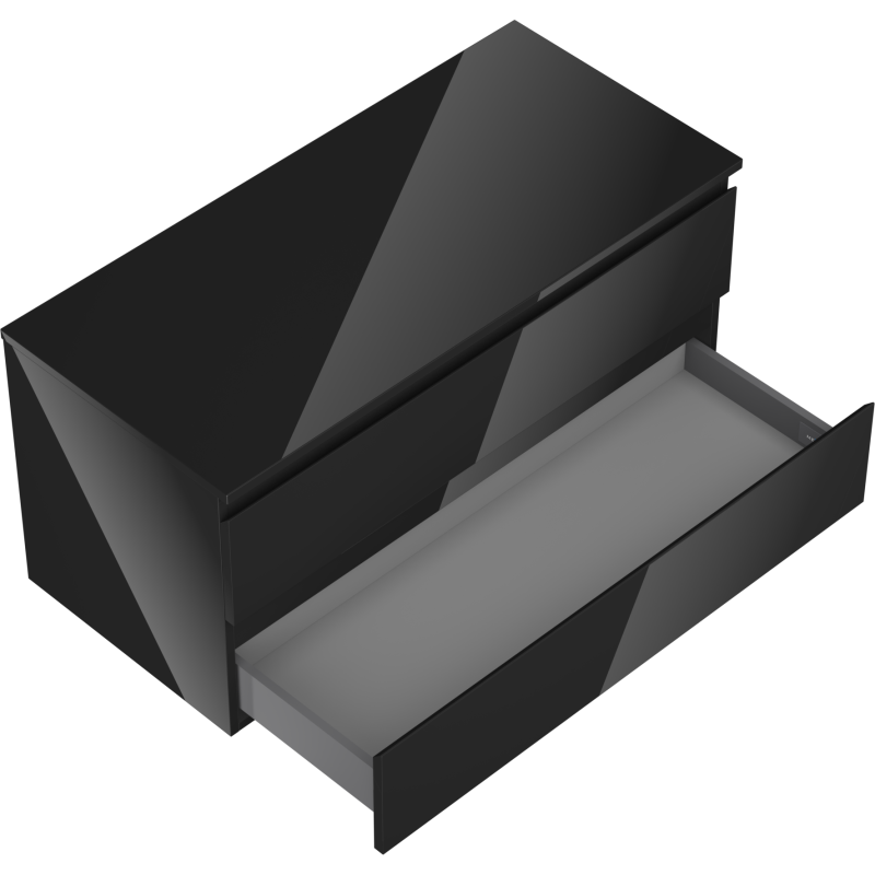 Mexen Orio bathroom cabinet for 100 cm countertop with top, 2 drawers, black gloss - 91A10-10047-2-BFFC70