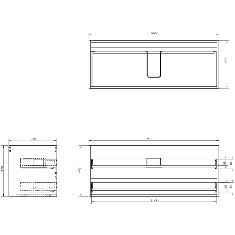 Mexen Orio 120 cm Bathroom Cabinet with Countertop, 2 Drawers, Matte Graphite - 91A10-12047-2-BFFC66