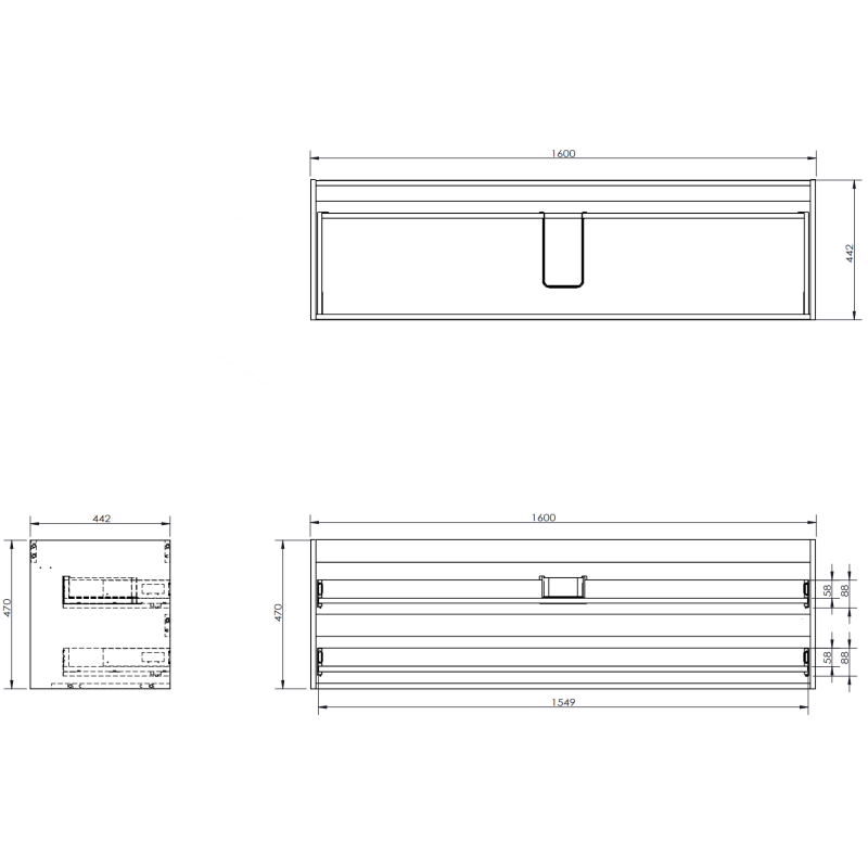 Mexen Orio 160 cm Under-Sink Bathroom Cabinet with Countertop, 2 Drawers, Matte White - 91A10-16047-2-BFFC01