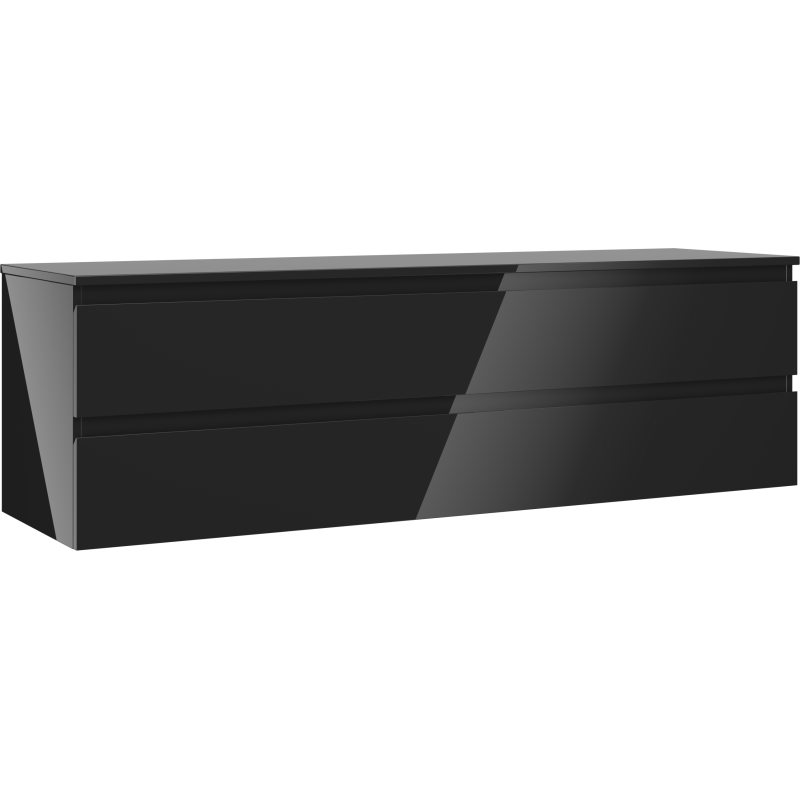 Mexen Orio bathroom cabinet for sink 160 cm with countertop, 2 drawers, black gloss - 91A10-16047-2-BFFC70