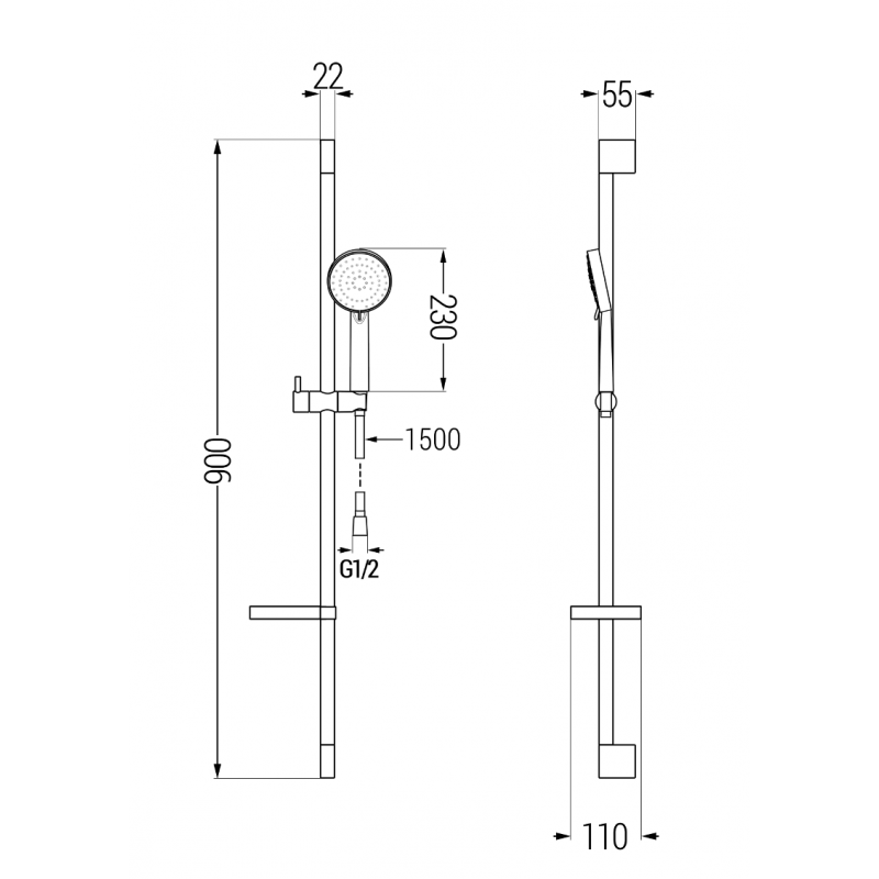 Mexen DS75 sliding shower set, chrome - 785754583-00