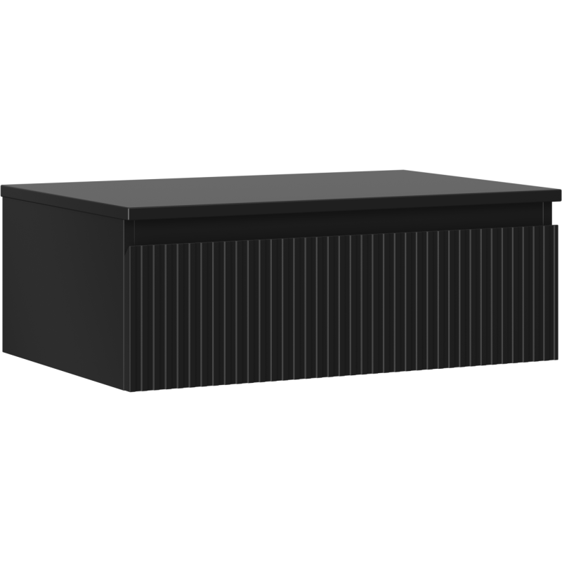 Mexen Rivel 70 cm Bathroom Cabinet with Countertop, 1 Drawer, Fluted, Black Matte - 91A20-07023-1-BFC71