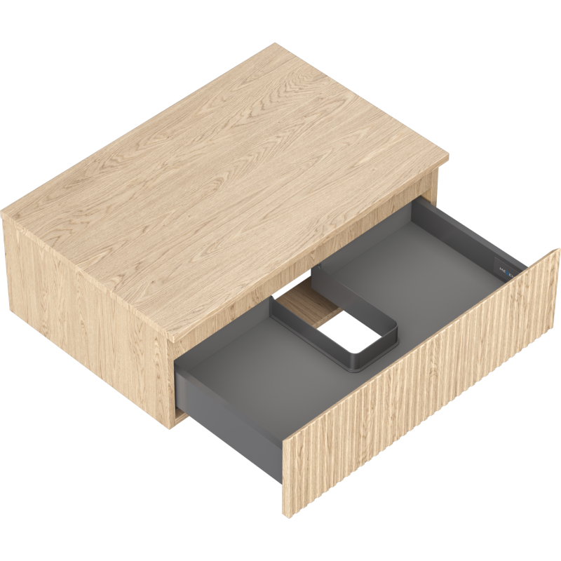 Mexen Rivel bathroom cabinet under sink 70 cm with countertop, 1 drawer, fluted, oak - 91A20-07023-1-BFC81