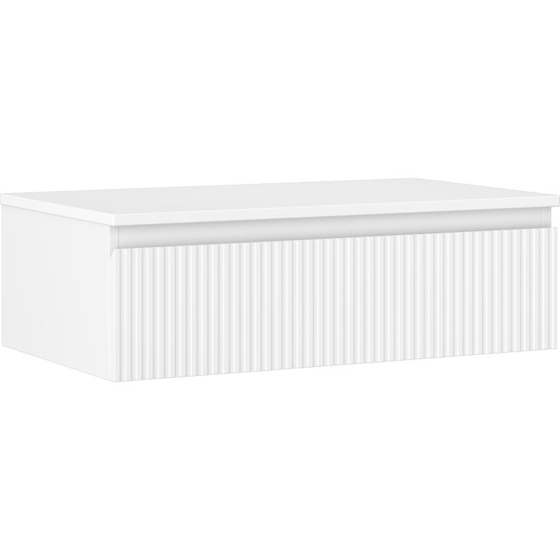 Mexen Rivel bathroom cabinet vanity unit 80 cm with countertop, 1 drawer, fluted, white matte - 91A20-08023-1-BFC01