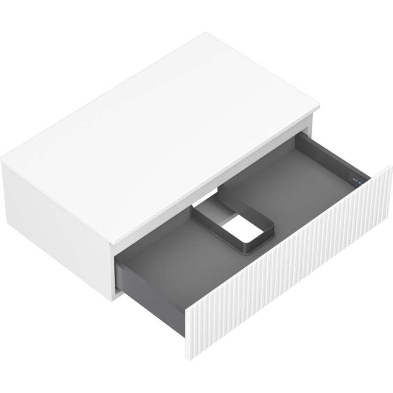Mexen Rivel 80 cm under-sink bathroom cabinet with countertop, 1 drawer, fluted, white matte - 91A20-08023-1-BFC01