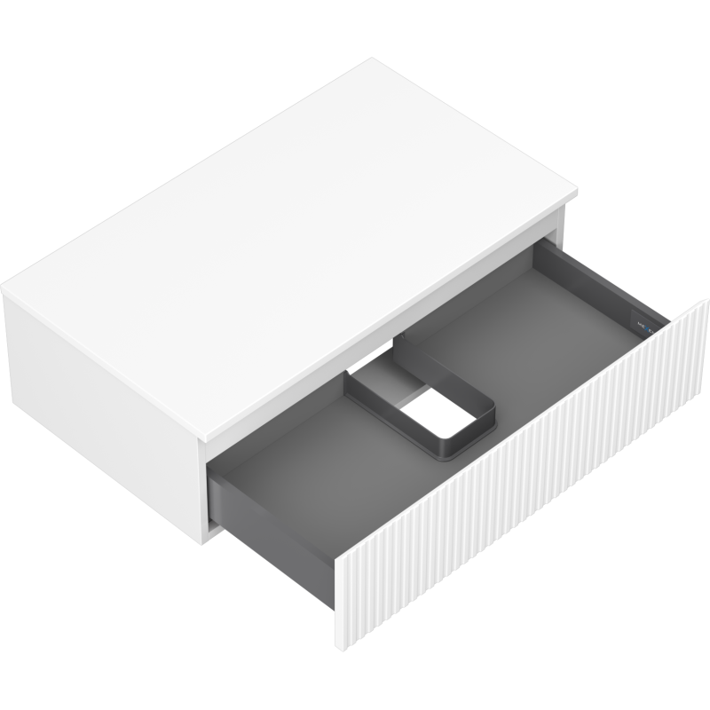 Mexen Rivel bathroom cabinet vanity unit 80 cm with countertop, 1 drawer, fluted, white matte - 91A20-08023-1-BFC01