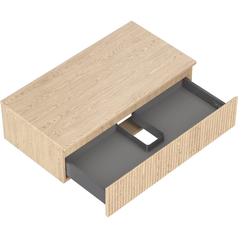 Mexen Rivel bathroom cabinet under sink 90 cm with countertop, 1 drawer, grooved, oak - 91A20-09023-1-BFC81