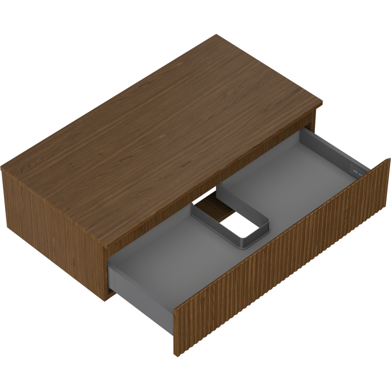 Mexen Rivel Bathroom Cabinet Under Sink 90 cm with Countertop, 1 Drawer, Grooved, Walnut - 91A20-09023-1-BFC86
