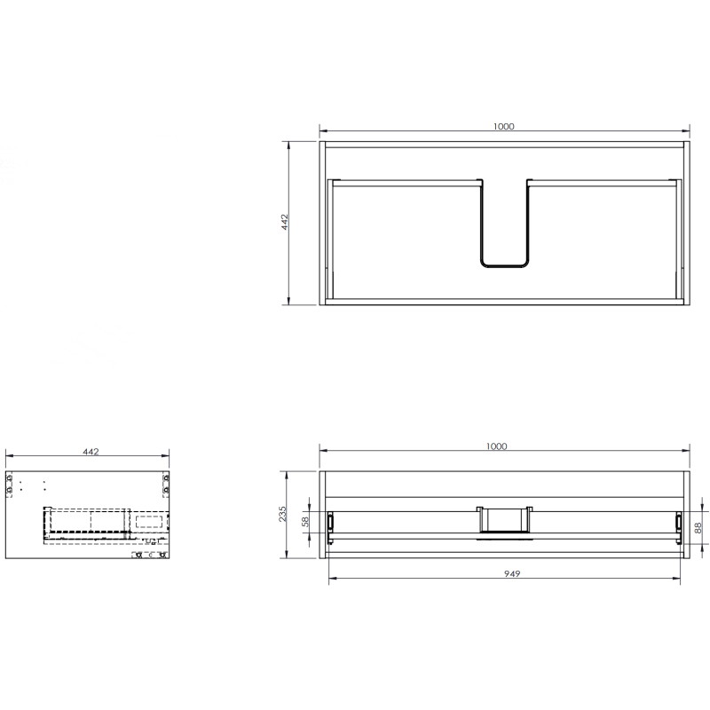 Mexen Rivel 100 cm bathroom under-sink cabinet with countertop, 1 drawer, grooved, matte graphite - 91A20-10023-1-BFC66