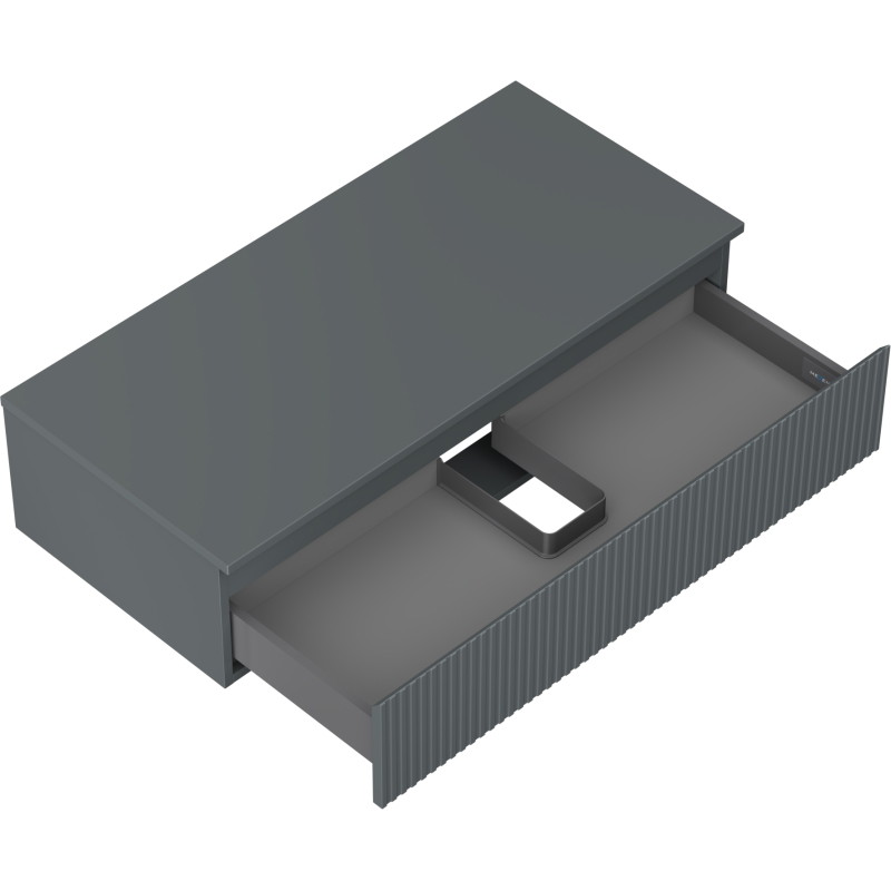 Mexen Rivel 100 cm bathroom under-sink cabinet with countertop, 1 drawer, grooved, matte graphite - 91A20-10023-1-BFC66