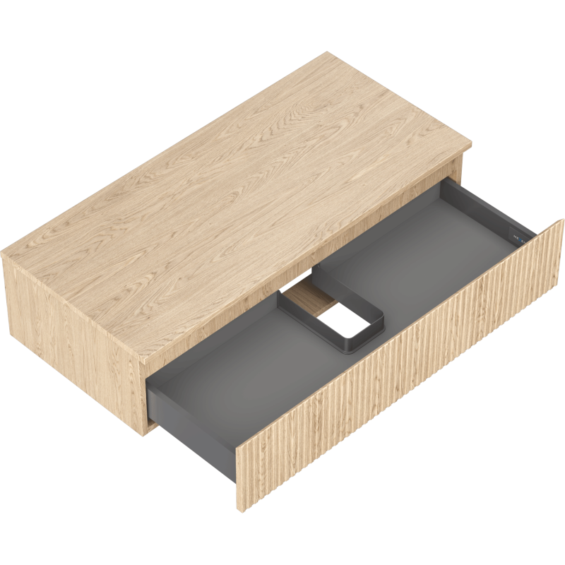 Mexen Rivel 100 cm Bathroom Cabinet with Countertop, 1 Drawer, Fluted, Oak - 91A20-10023-1-BFC81