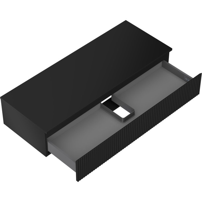 Mexen Rivel 120 cm Bathroom Cabinet with Countertop, 1 Drawer, Grooved, Matte Black - 91A20-12023-1-BFC71