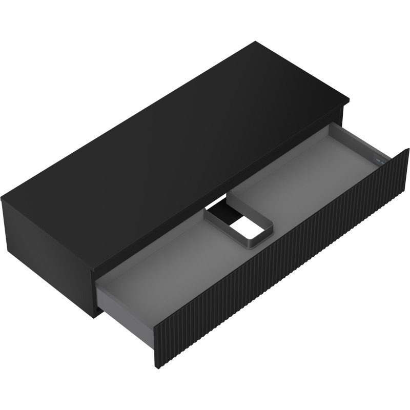 Mexen Rivel 120 cm bathroom cabinet with countertop, 1 drawer, ribbed, matte black - 91A20-12023-1-BFC71