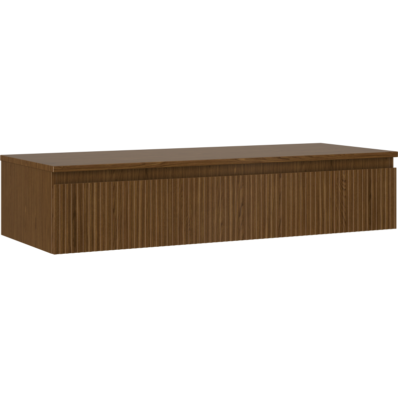 Mexen Rivel bathroom cabinet under sink 120 cm with countertop, 1 drawer, ribbed, walnut - 91A20-12023-1-BFC86