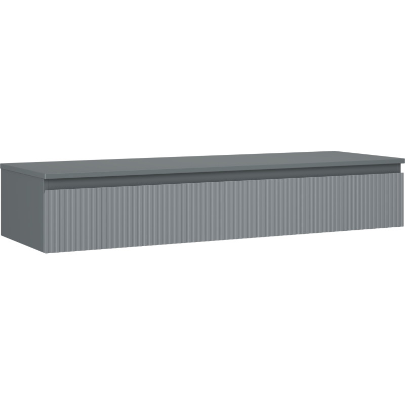 Mexen Rivel 140 cm under-sink bathroom cabinet with countertop, 1 drawer, fluted, matte graphite - 91A20-14023-1-BFC66