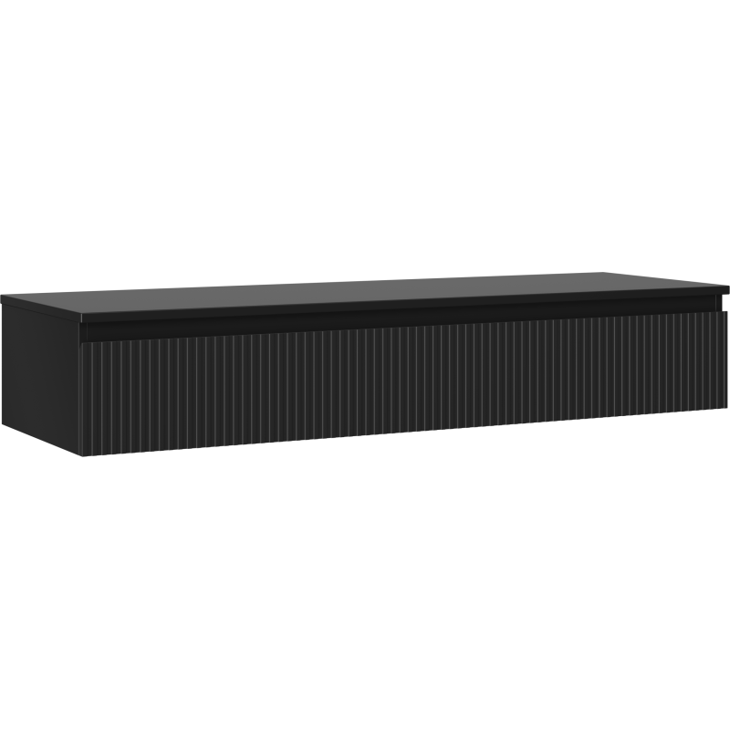 Mexen Rivel bathroom cabinet under-sink 140 cm with countertop, 1 drawer, fluted, matte black - 91A20-14023-1-BFC71