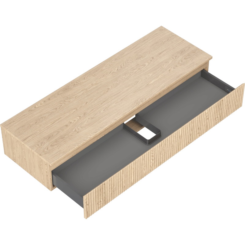 Mexen Rivel 140 cm bathroom cabinet with countertop, 1 drawer, fluted, oak - 91A20-14023-1-BFC81