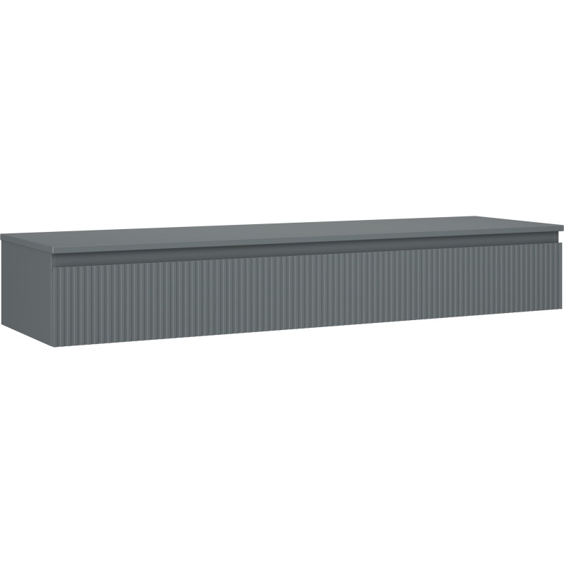 Mexen Rivel bathroom cabinet under-sink 160 cm with countertop, 1 drawer, grooved, matte graphite - 91A20-16023-1-BFC66