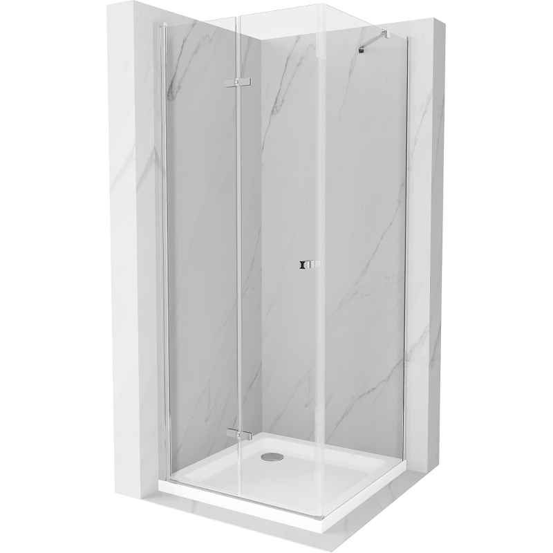 Mexen Lima folding shower cabin 80 x 80 cm, transparent, chrome + Flat shower tray - 856-080-080-01-00-4010