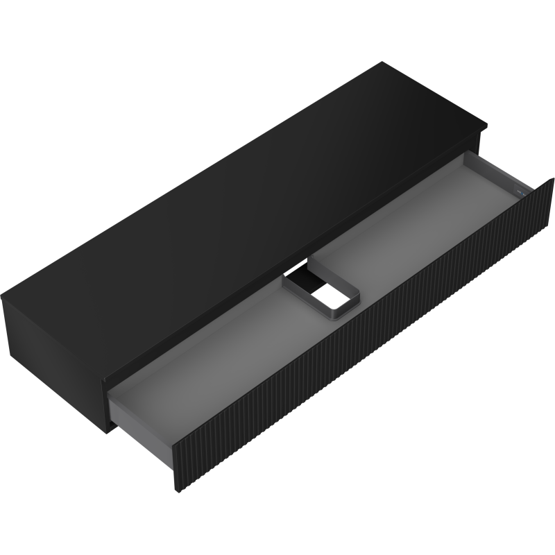 Mexen Rivel 160 cm Bathroom Cabinet with Worktop, 1 Drawer, Ribbed, Black Matte - 91A20-16023-1-BFC71