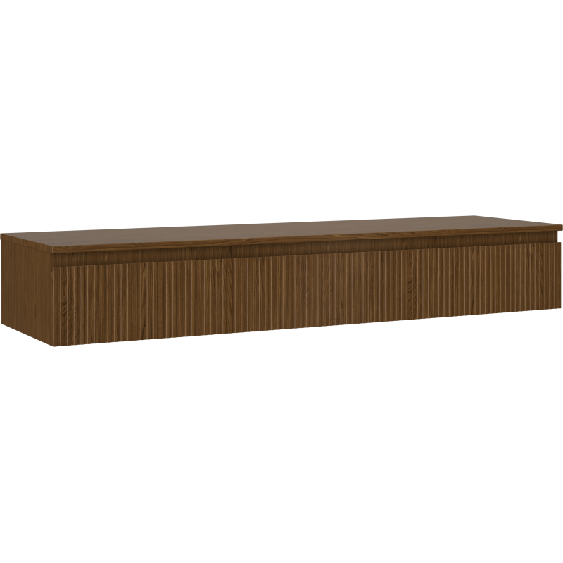 Mexen Rivel 160 cm Bathroom Cabinet with Countertop, 1 Drawer, Grooved, Walnut - 91A20-16023-1-BFC86