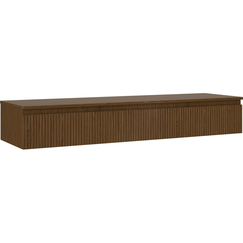 Mexen Rivel bathroom vanity cabinet 160 cm with countertop, 1 drawer, grooved, walnut - 91A20-16023-1-BFC86