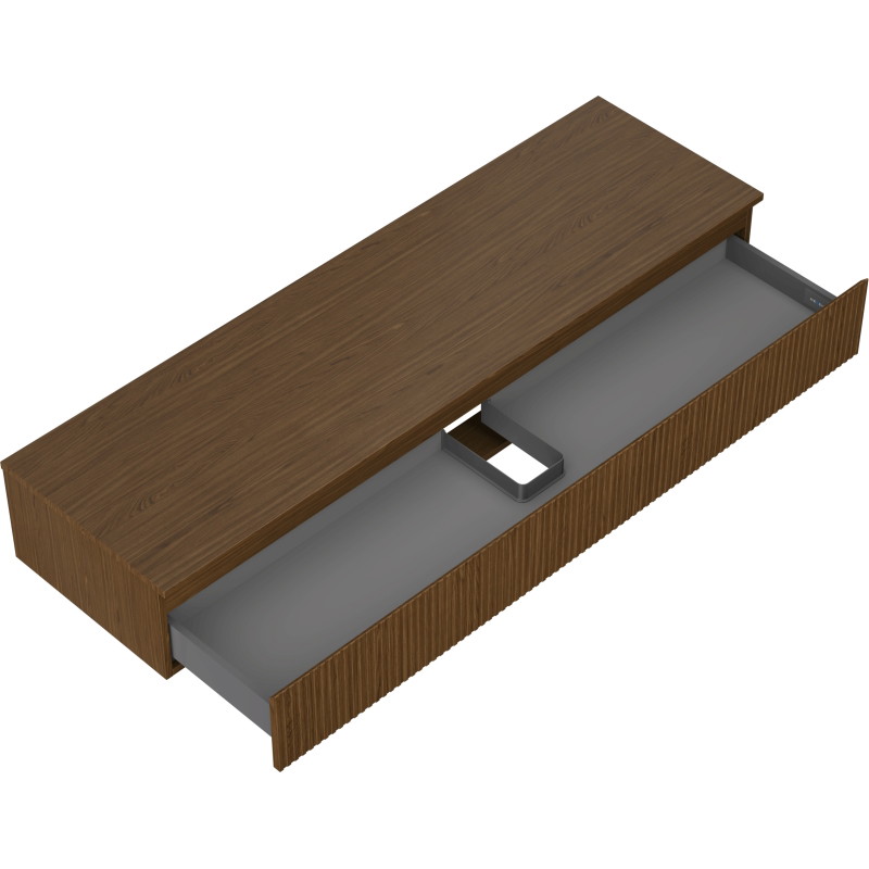 Mexen Rivel bathroom vanity cabinet 160 cm with countertop, 1 drawer, grooved, walnut - 91A20-16023-1-BFC86