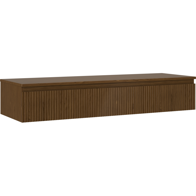 Mexen Rivel bathroom cabinet under-sink 140 cm with countertop, 1 drawer, grooved, walnut - 91A20-14023-1-BFC86