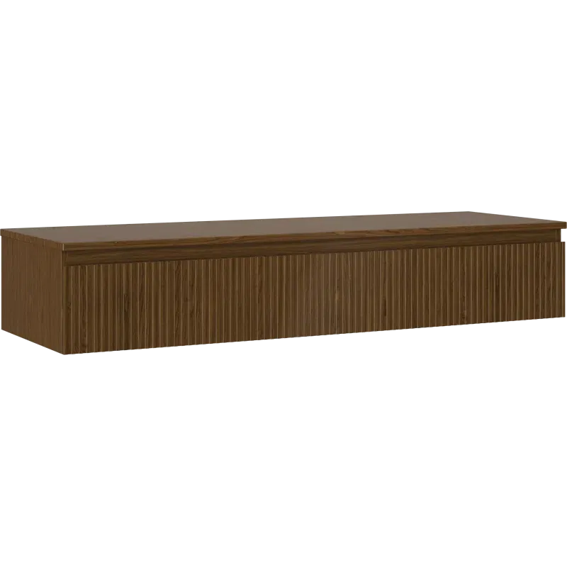 Mexen Rivel bathroom cabinet with countertop 140 cm with 1 drawer, fluted, walnut - 91A20-14023-1-BFC86