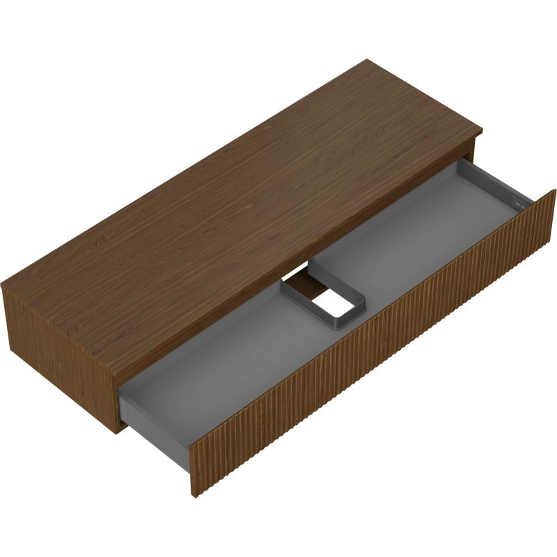 Mexen Rivel bathroom cabinet with countertop 140 cm with 1 drawer, fluted, walnut - 91A20-14023-1-BFC86