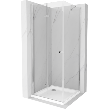 Mexen Lima folding shower cabin 100 x 100 cm, transparent, chrome + Flat shower tray - 856-100-100-01-00-4010