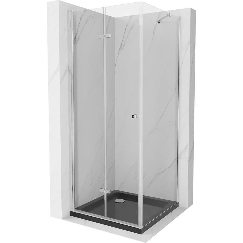 Mexen Lima 80 x 80 cm Folding Shower Enclosure, Transparent, Chrome + Flat Tray, Black - 856-080-080-01-00-4070