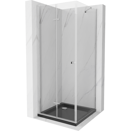 Mexen Lima 80 x 80 cm Folding Shower Enclosure, Transparent, Chrome + Flat Tray, Black - 856-080-080-01-00-4070