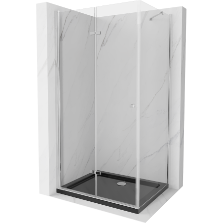 Mexen Lima folding shower cubicle 80 x 100 cm, Transparent, Chrome + shower tray Flat, Black - 856-080-100-01-00-4070