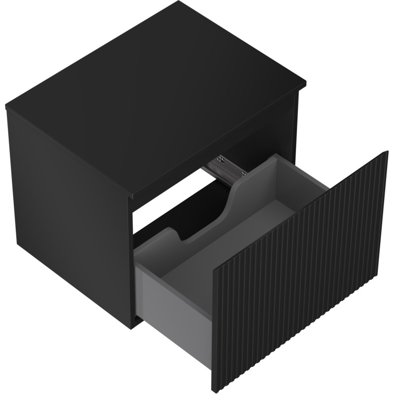 Mexen Rivel 60 cm under-sink bathroom cabinet with countertop, 1 drawer, ribbed, matte black - 91A20-06047-1-BFC71