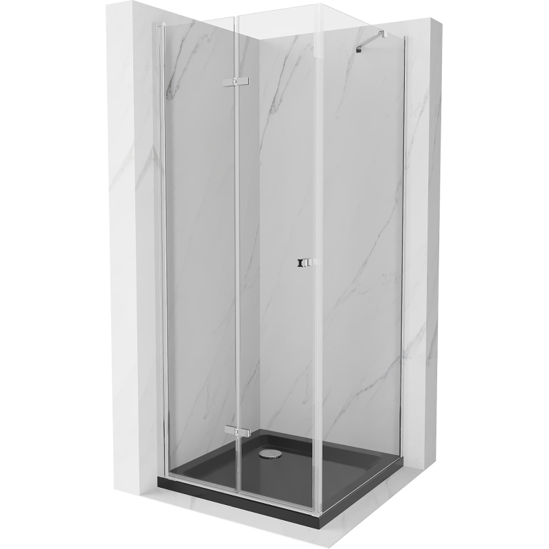 Mexen Lima folding shower cabin 90 x 90 cm, transparent, chrome + Flat shower tray, black - 856-090-090-01-00-4070