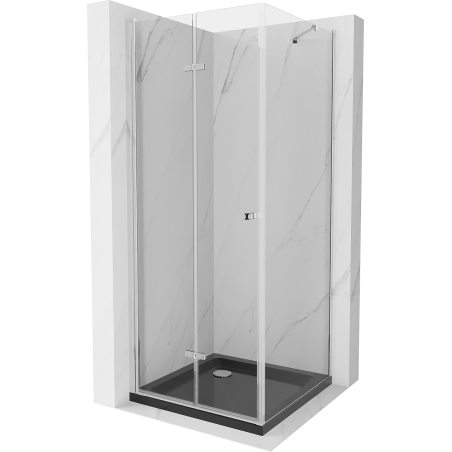 Mexen Lima folding shower cabin 90 x 90 cm, transparent, chrome + Flat shower tray, black - 856-090-090-01-00-4070