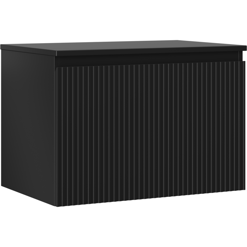 Mexen Rivel 70 cm bathroom cabinet with countertop, 1 drawer, grooved, matte black - 91A20-07047-1-BFC71