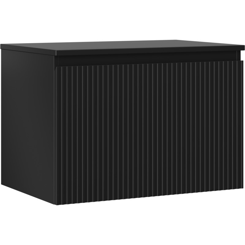 Mexen Rivel 70 cm bathroom vanity cabinet with countertop, 1 drawer, fluted, matte black - 91A20-07047-1-BFC71