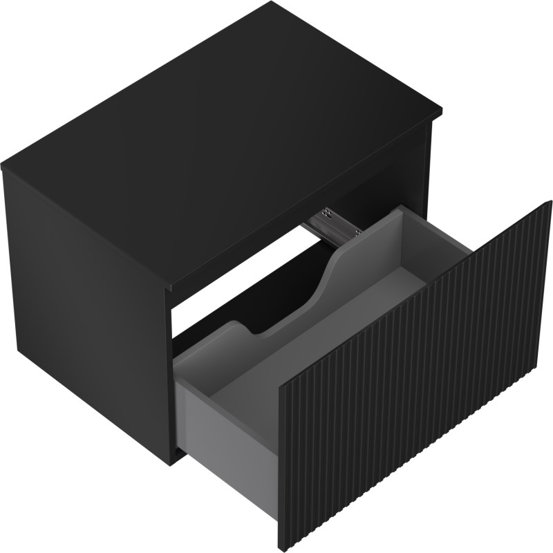 Mexen Rivel 70 cm bathroom vanity cabinet with countertop, 1 drawer, fluted, matte black - 91A20-07047-1-BFC71