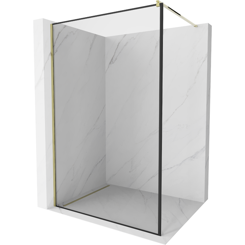 Mexen Kioto Walk-in shower wall 110 x 200 cm, black frame 8 mm, gold - 800-110-101-50-70