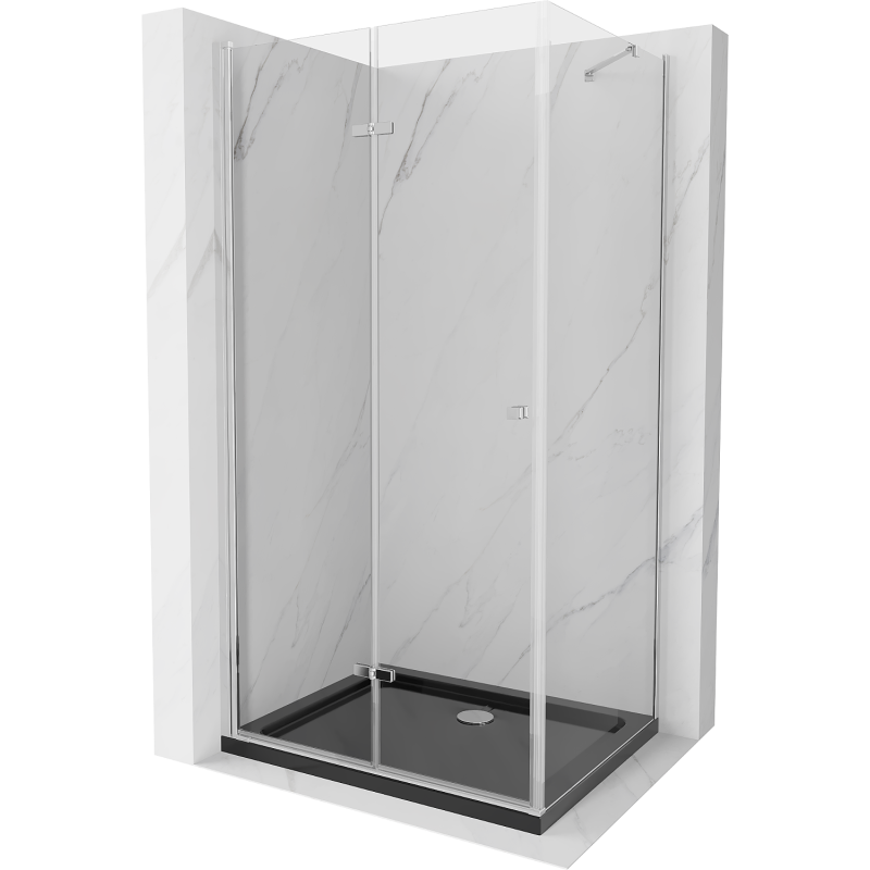 Mexen Lima folding shower cabin 120 x 90 cm, transparent, chrome + Flat shower tray, black - 856-120-090-01-00-4070
