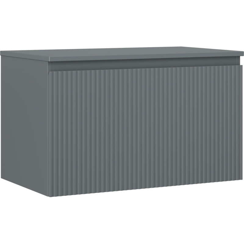 Mexen Rivel bathroom vanity cabinet 80 cm with countertop, 1 drawer, fluted, matte graphite - 91A20-08047-1-BFC66