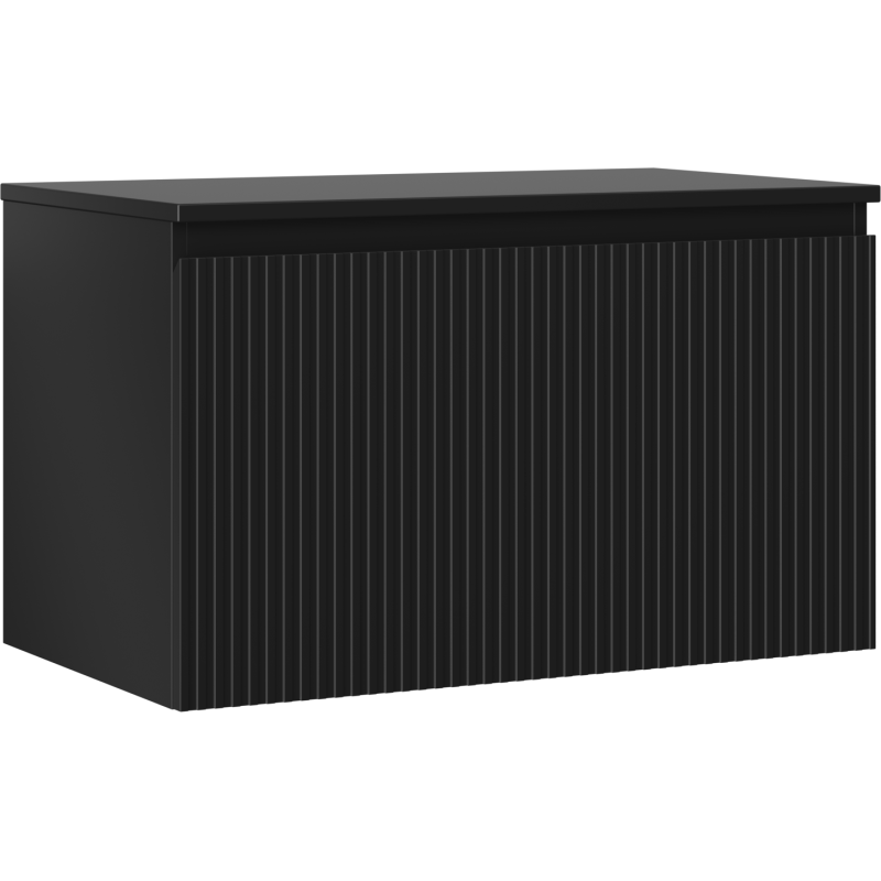 Mexen Rivel 80 cm Bathroom Cabinet with Countertop, 1 Drawer, Fluted, Black Matte - 91A20-08047-1-BFC71